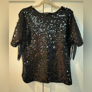 Prelude Black Sequin Party Top Slit Sleeve Tie Detail | Small